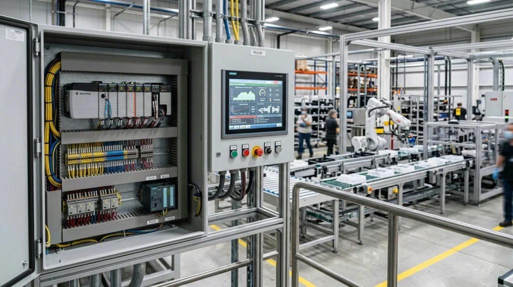 PLC adalah sistem kontrol industri untuk otomasi mesin dan proses produksi.
